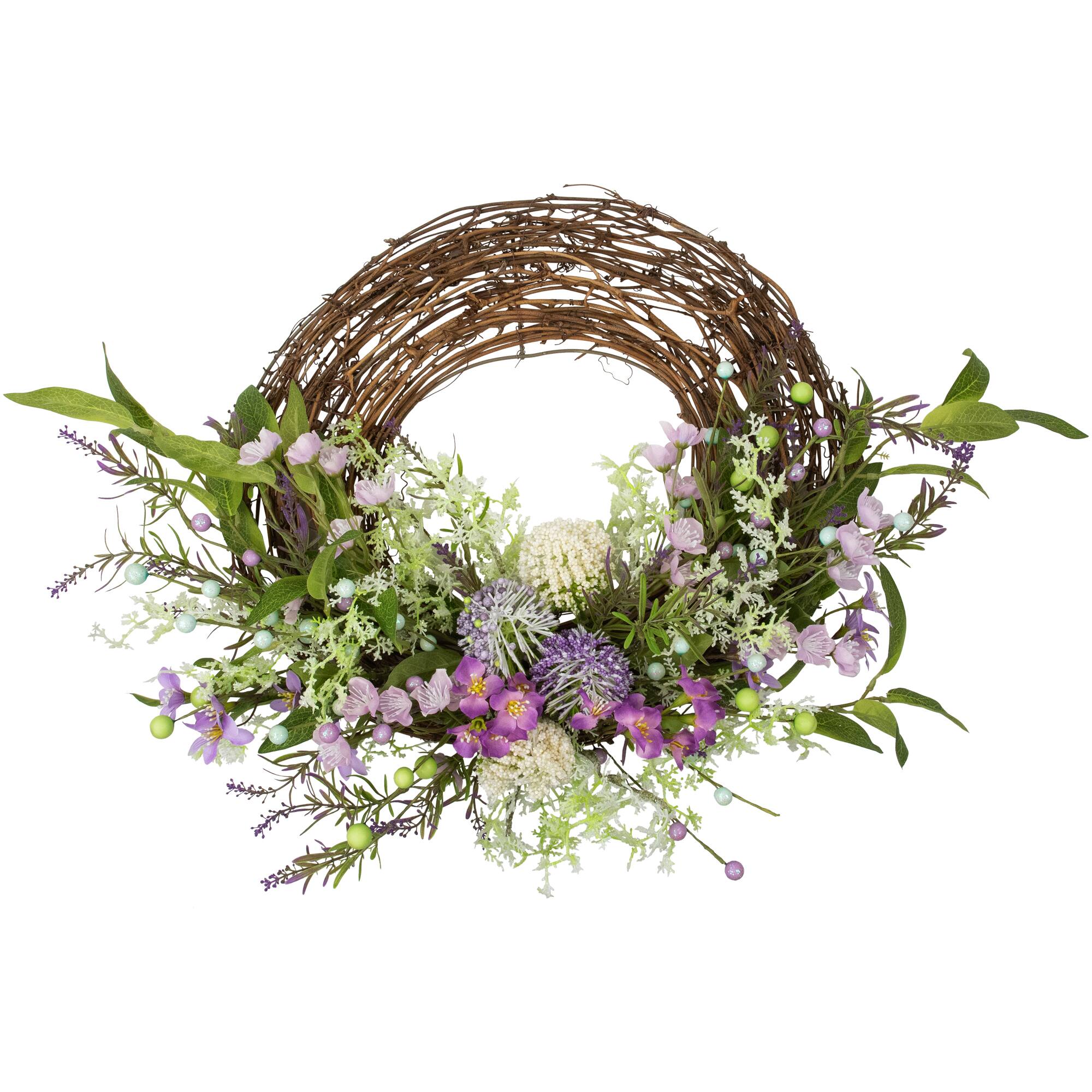 24" Purple Wildflower & Berry Half Spring Wreath